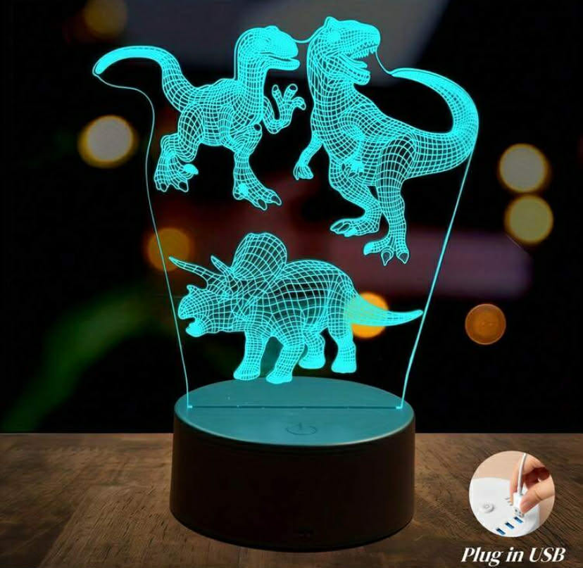 1 pc Retro Dinosaur 3D Night Light, USB Powered LED Lamp With Warm Light & RGB 7 - Color Changing, Touch Control (Warm Light Without This Function), Bedside Soft Glow Lamp