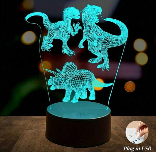 1 pc Retro Dinosaur 3D Night Light, USB Powered LED Lamp With Warm Light & RGB 7 - Color Changing, Touch Control (Warm Light Without This Function), Bedside Soft Glow Lamp