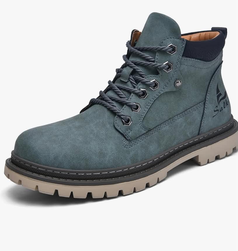 Leather Walk Boots Mid-Cut Lace-Up with Rugged Sole for Motorcycle Durable-Sole Footwear for Travel, Business