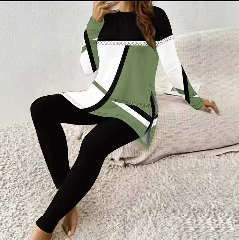 Casual Printed Long Sleeve Long Pants Two-Piece Set