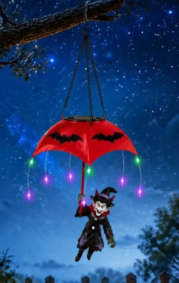Halloween Solar Lantern, LED Colorful Lights Witch Devil Vampire Decor, Bat Umbrella Lantern,