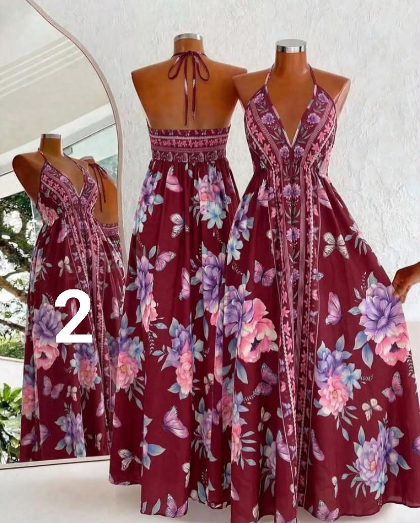 Flirla Bohemian Style Printed Beach Slip Dress