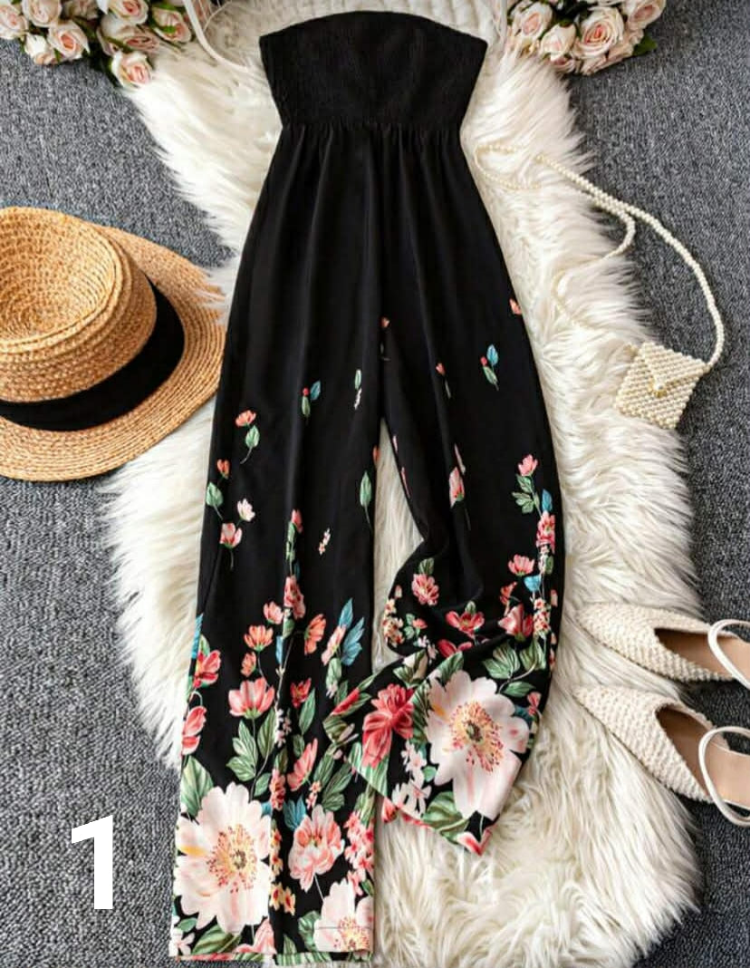 Strapless Ruched Leopard Print Jumpsuit, Summer