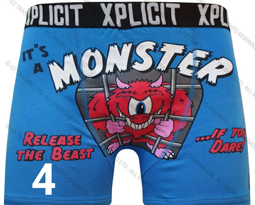 Xplicit Men’s Novelty Boxer Shorts Funny Rude Cartoon Trunk Print Underwear Pack