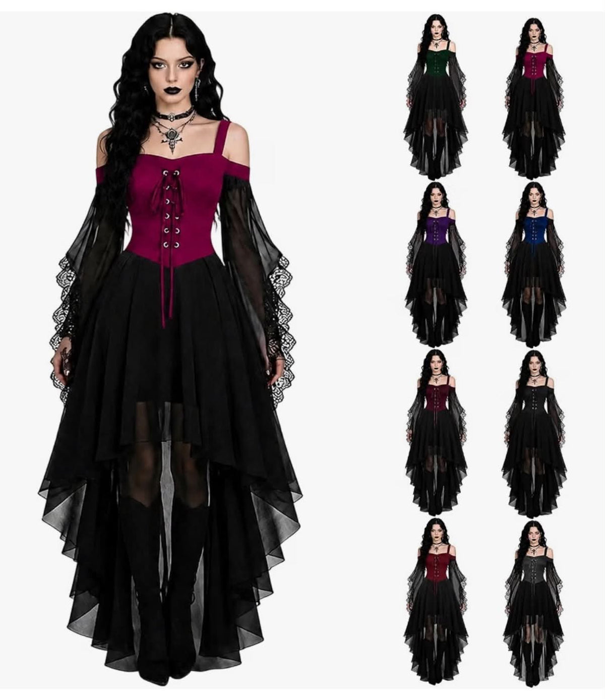 Medieval Dress Women Costumes for Women Medieval Dress with Trumpet Sleeves Gothic Dresses, Carnival,