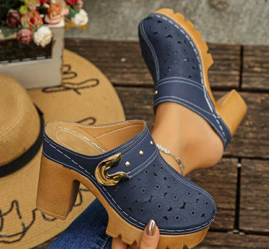 Women's Fashion Clogs & Mules, Multi-Color Stylish Perforated Footwear,
