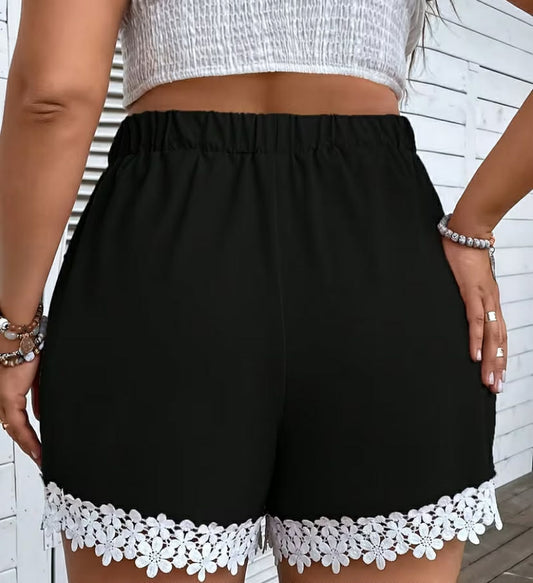 A Pair of Summer Bohemian-Style Shorts for Women, Adorned with Lace, Machine Washable, Featuring a Vacation Vibe,