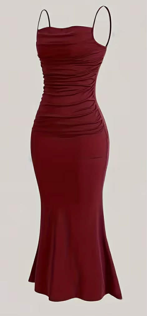 Elegant Solid Color Women's Pleated Hem Camisole Dress