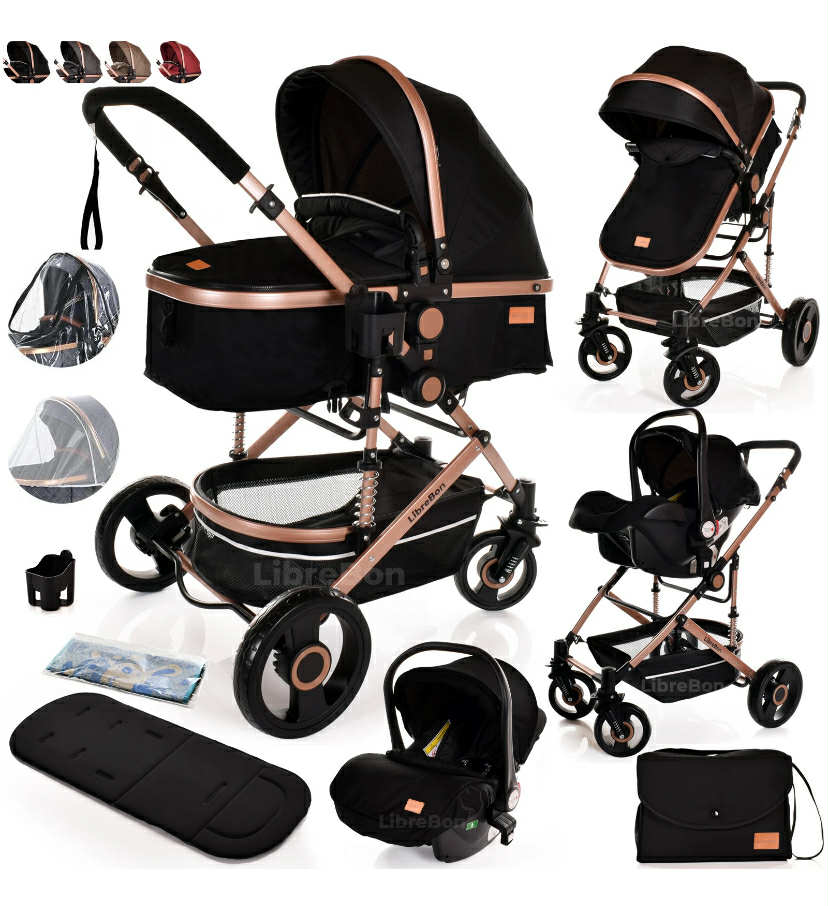 LIBREBON Baby Pram Buggy Car Seat 3 in 1 Travel System Pushchair Up To 22Kg