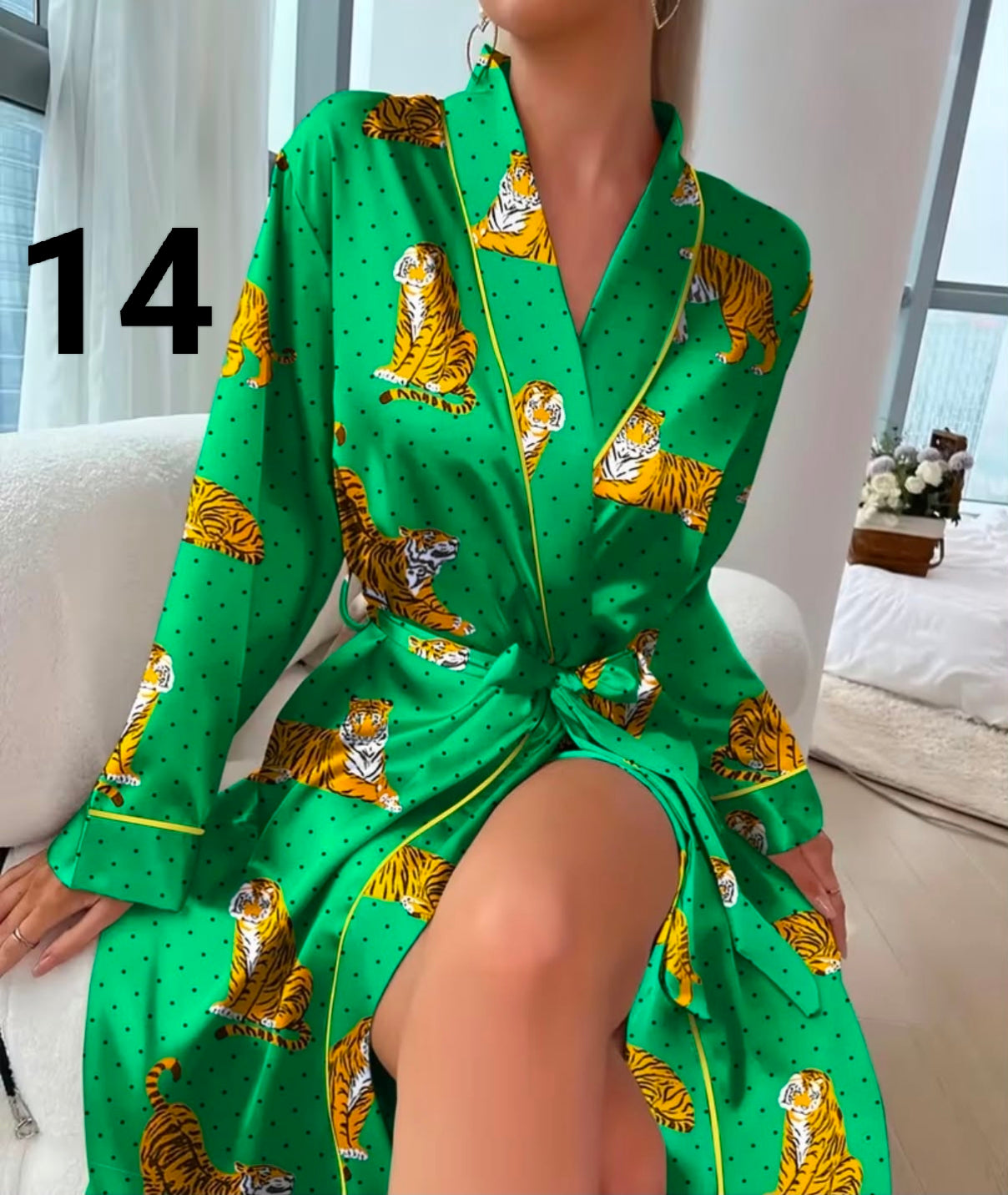 1 pc Women's Elegant V-Neck Fall Print Pajamas - Soft Satin Nightgown.