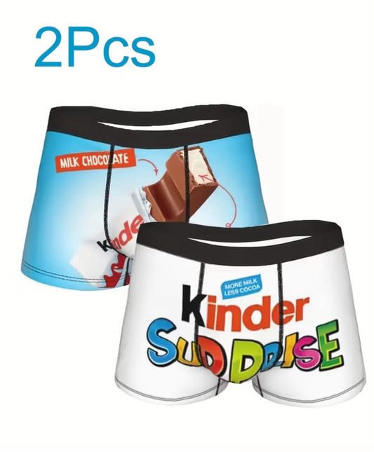 2pcs Kinder Men's Boxer Briefs  Chocolate Pattern Printed/Casual Streetwear Style/Suitable for Daily Wear, Casual And Comfortable