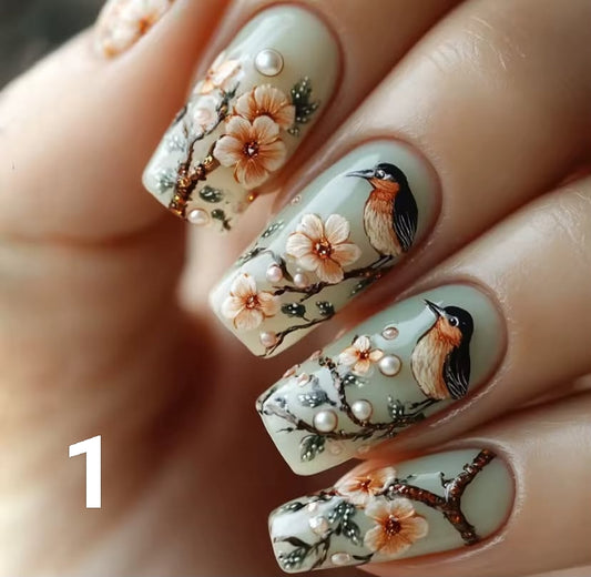 24pcs Press on Nails Flower Design