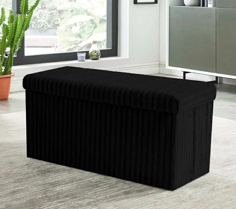 Ribbed Storage Box Large Capacity Ottoman Multi-Purpose Seat Foot Stool Toys Box