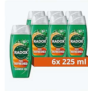 Radox Mineral Therapy Feel Uplifted Shower Gel Body Wash with a grapefruit & ginger fragrance for an uplifting experience 6x 225 ml