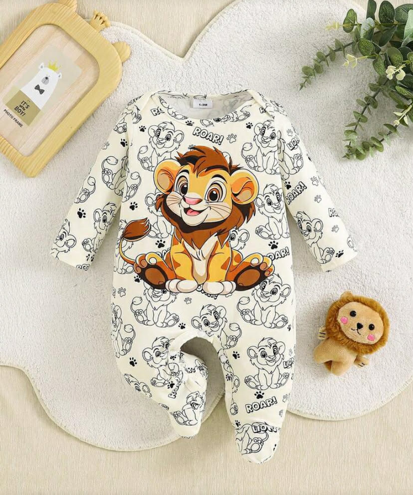 1 pc Cute Animal Lion Print Baby Newborn Infant Jumpsuit