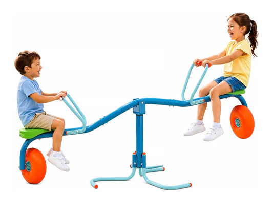Spiro Spin Teeter Totter Outdoor Seesaw for 3-8 Year Old Kids, Bounces and Spins 360 Degrees, Develop Balance and Co-ordination, Garden and Outdoor See Saw, Blue