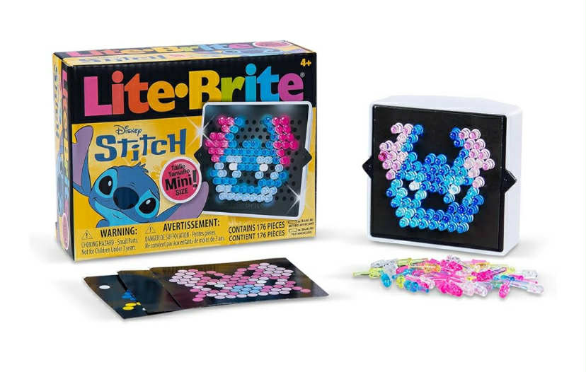 Basic Fun Lite-Brite Disney Stitch Mini – Disney Lilo & Stitch Light-Up Peg Toy with 4 Templates & 170 Colourful Pegs – Creative Travel Toy for Kids