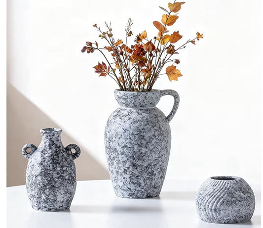 Rustic Flower Vase Set of 3,  Vase Boho Farmhouse Home Decor for Pampas Grass, Living Room, Bookself