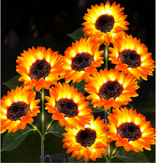 3 Pack Solar Powered Waterproof Garden Light with 9 Artificial Sunflowers for Yard