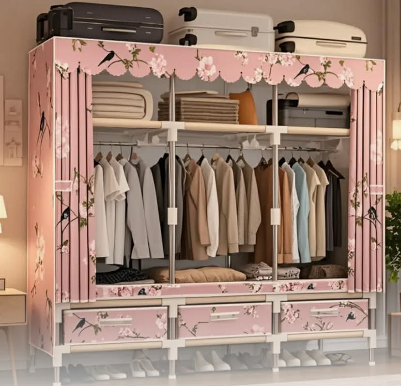 Large Capacity Heavy-Duty Freestanding Wardrobe Closet Organizer with Hanging Rod & Shelves - Wide 59-Inch