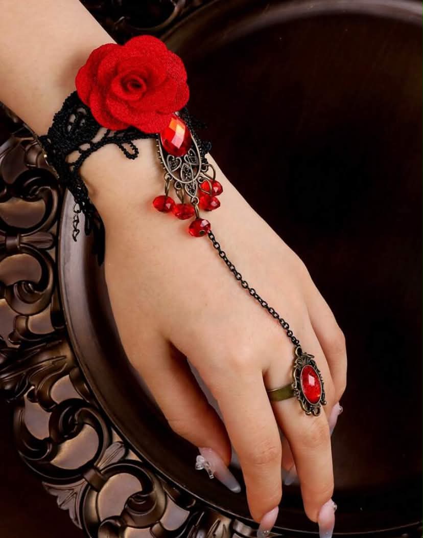 1pc Women's New Rose Fashion Flower Gothic Style Handmade Lace Bracelet,
