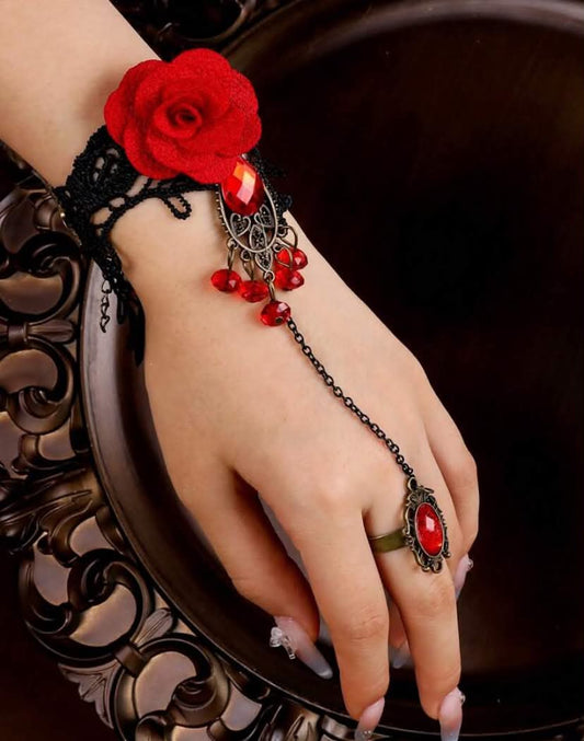1pc Women's New Rose Fashion Flower Gothic Style Handmade Lace Bracelet,