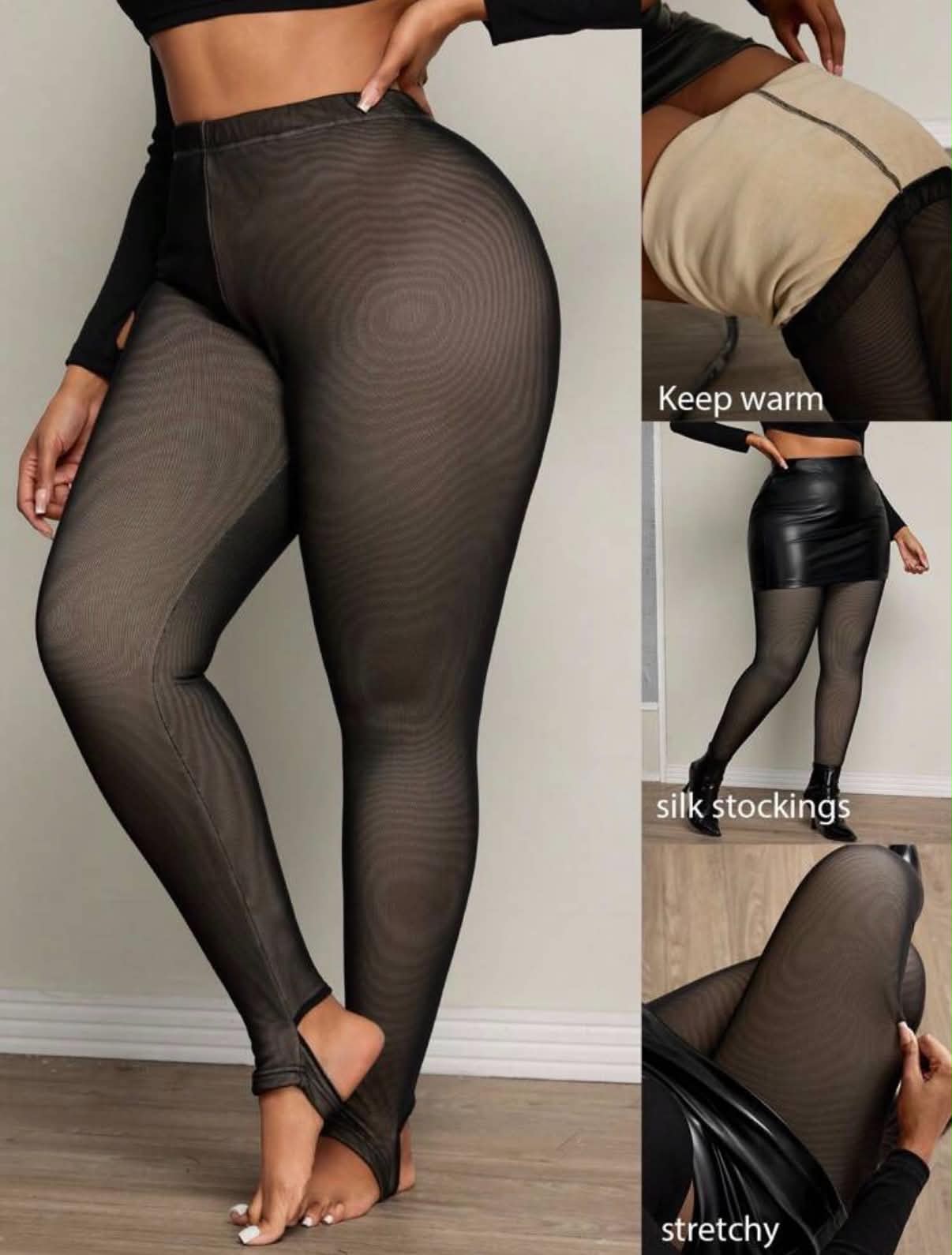 Thick Brushed Leggings, Fitted & Elegant Casual Stirrup Thermal Winter Tights