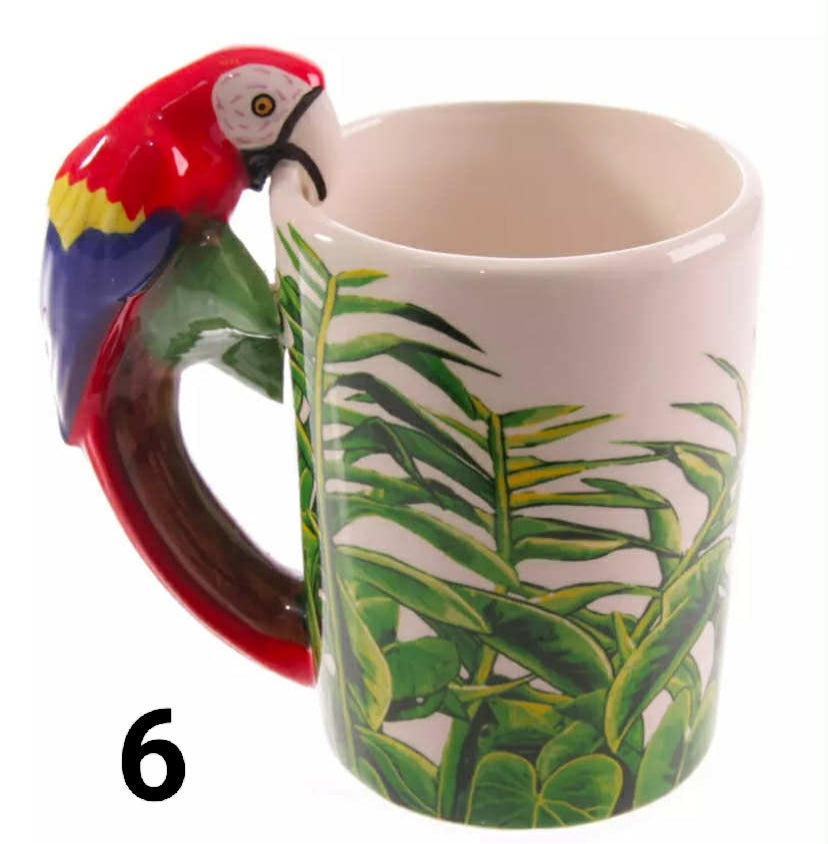 Animal Shaped Handle Ceramic Mug Tea Coffee Cup Novelty Gift Jungle Tropical