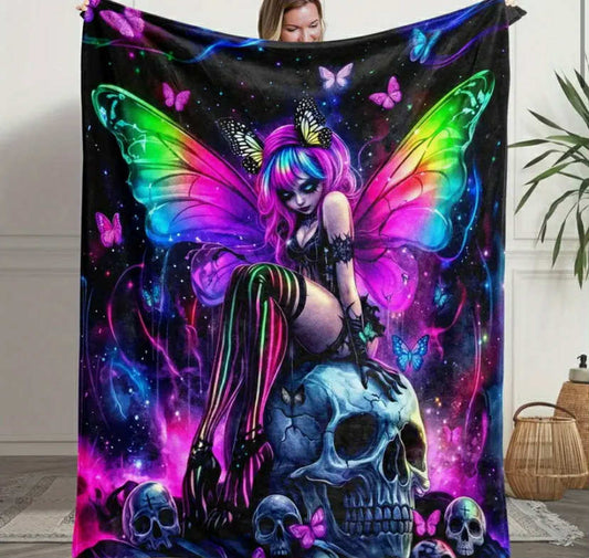 1 pc Fantasy Butterfly Queen Skull Print Throw Blanket