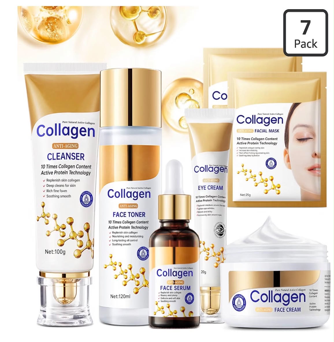 7 Pcs Collagen Skin Care Set, Anti Aging Skincare Set for Wrinkles & Fine Lines
