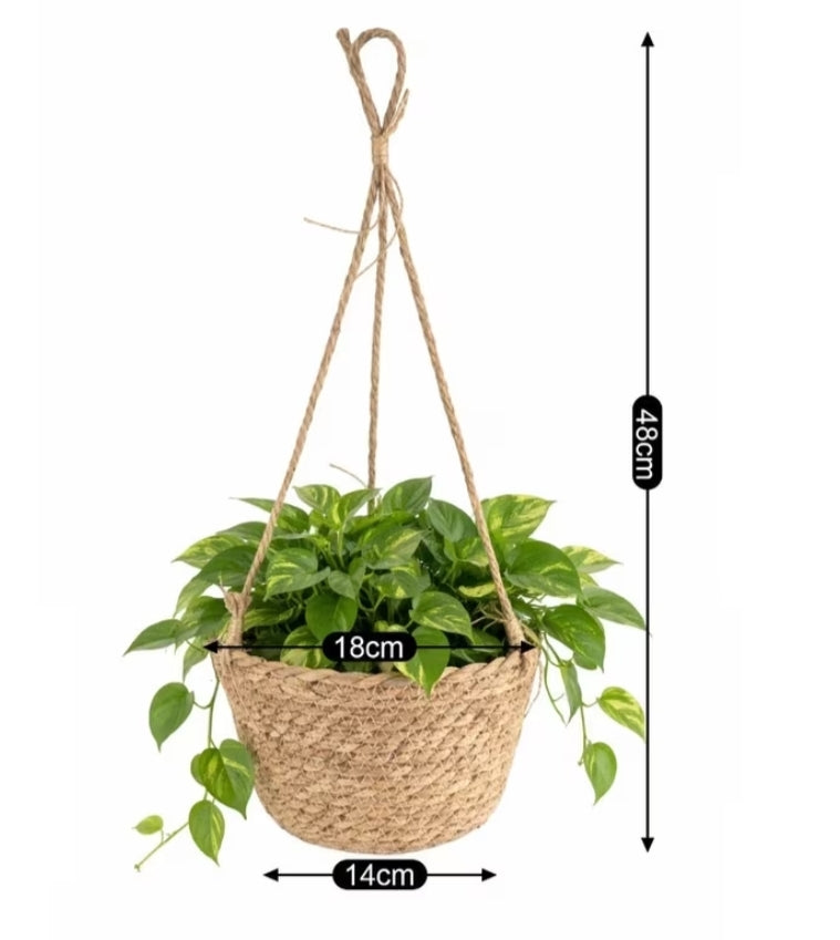 4 Pcs Hanging Basket – 19cm Indoor & Outdoor Plant Pots with Jute Rope, Foldable Seagrass Macrame Planters for Succulents, Home & Garden Décor 19x19x13