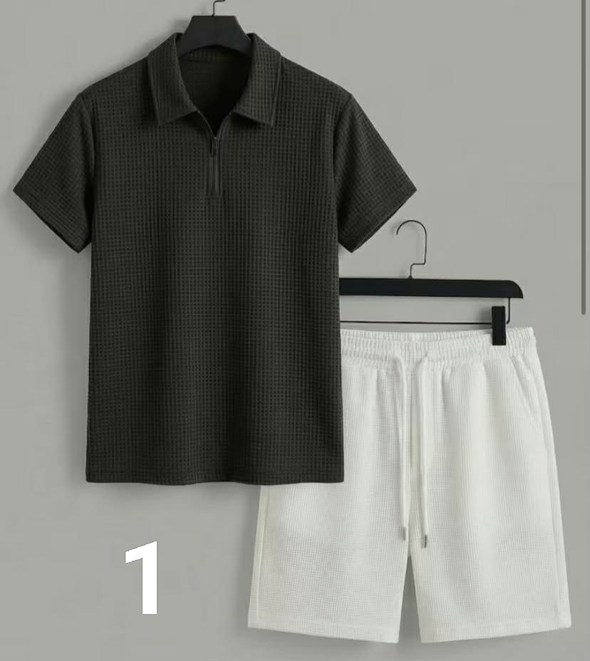 Men'S Stylish Solid Color Outfit Featuring a Summer Polo Shirt with a Collar And Casual Shorts, Perfect for Sports And Versatile Wear