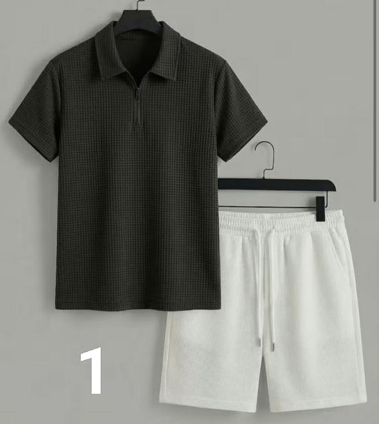 Men'S Stylish Solid Color Outfit Featuring a Summer Polo Shirt with a Collar And Casual Shorts, Perfect for Sports And Versatile Wear