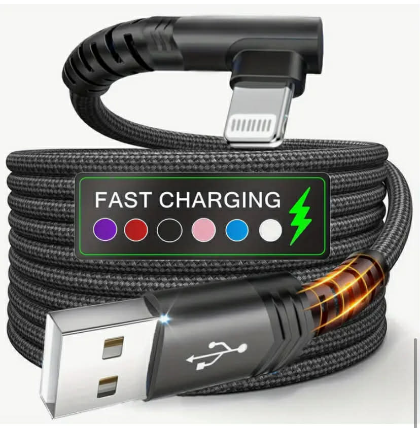 90 Degree Charger Cable. Nylon Braided Fast Charging Lightning Cable Compatible for iPhone 14 Pro/13 mini/13/12/11 Pro MAX/XR/XS/8/7/Plus/6S/SE/iPad