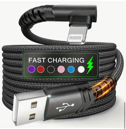 90 Degree Charger Cable. Nylon Braided Fast Charging Lightning Cable Compatible for iPhone 14 Pro/13 mini/13/12/11 Pro MAX/XR/XS/8/7/Plus/6S/SE/iPad