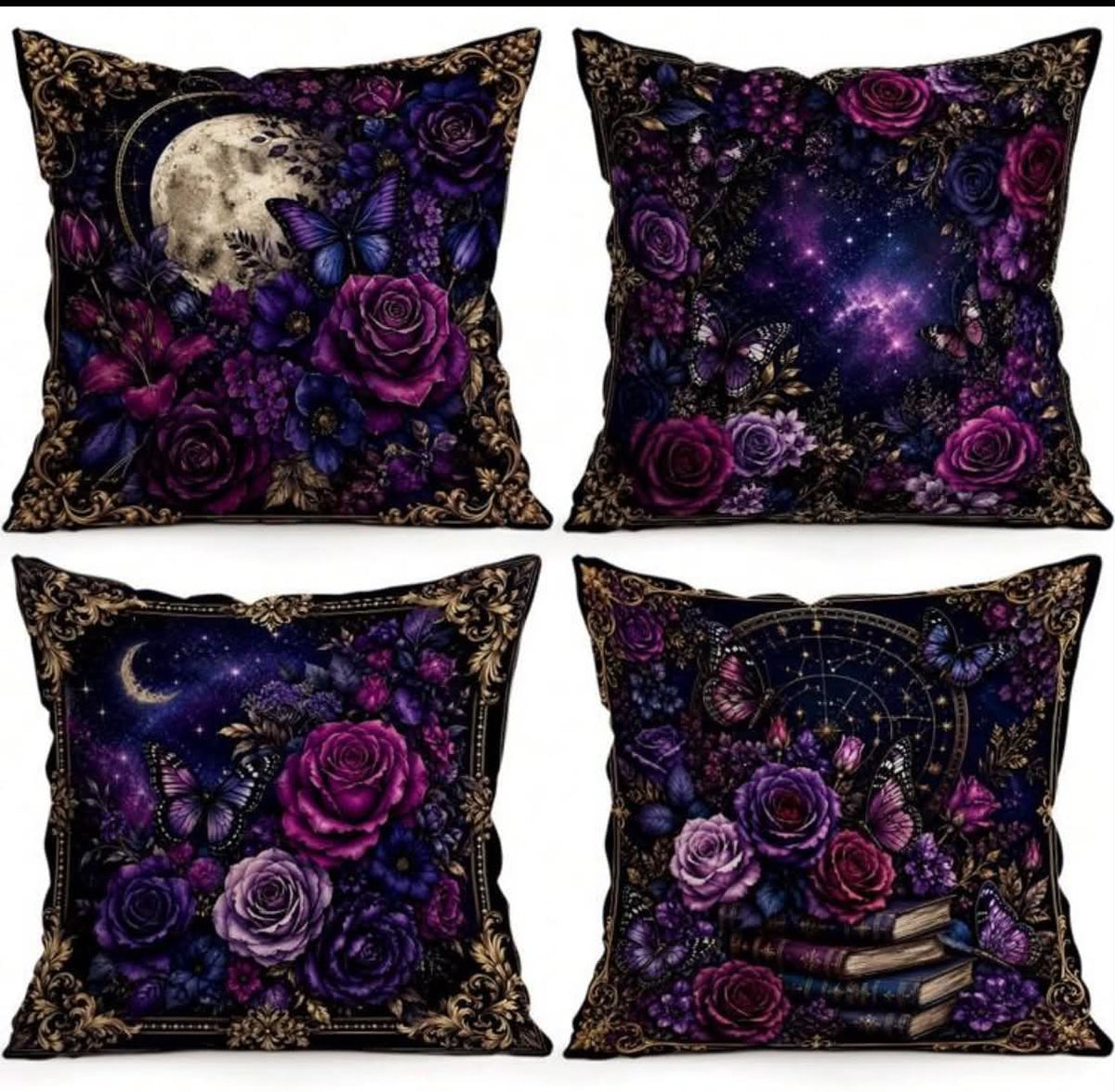 4pcs Halloween Gothic Rose Pattern Pillow Case, Single-Sided Printed Pillow Case,