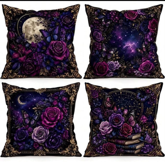 4pcs Halloween Gothic Rose Pattern Pillow Case, Single-Sided Printed Pillow Case,