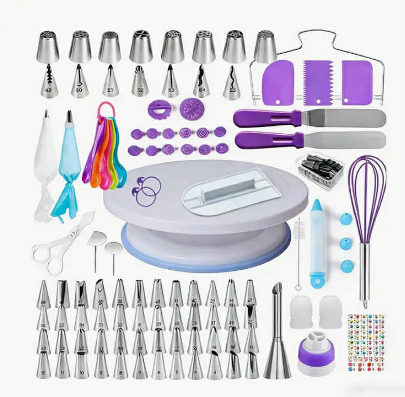 137 pcs Cake Turntable Set Featuring Korean-Style Piping Nozzles, Piping Bags, And Baking Tools with a Level.