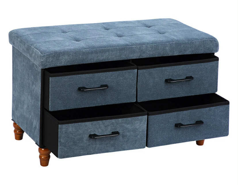 Easylife Ottoman Storage Bench With Drawers (Teal). Folding Storage Unit for