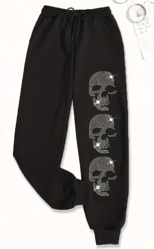 Plus Size Women'S Street Style High-Waisted Casual Drawstring Long Pants with Letter Print