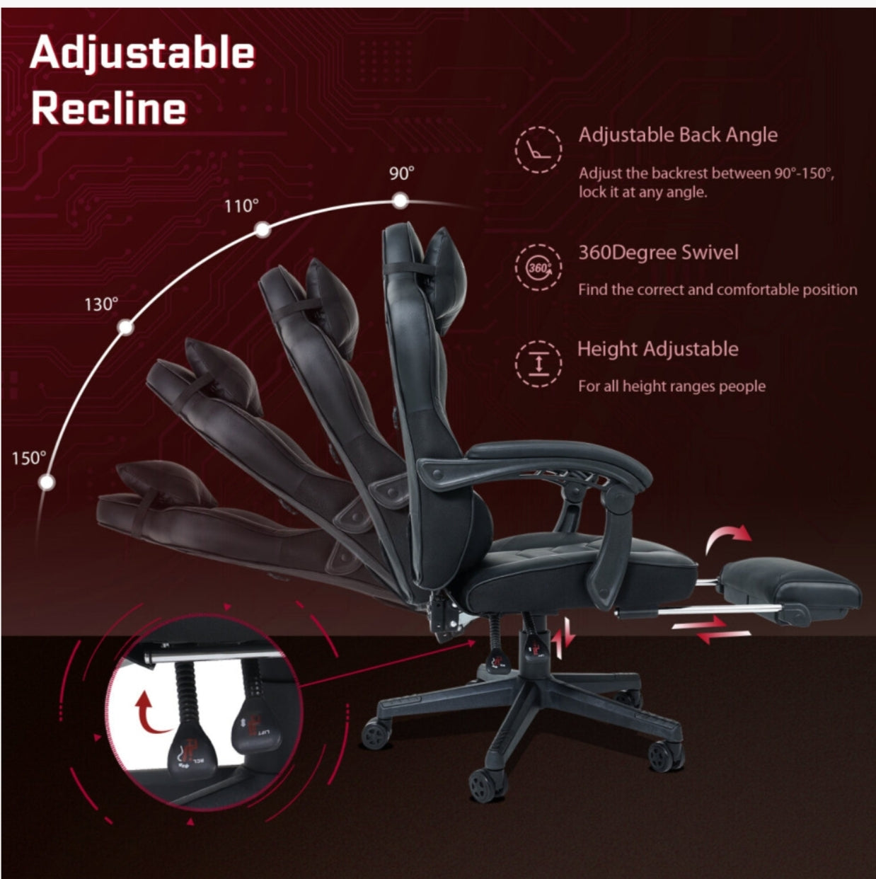 Massage Gaming Chair Swivel Computer Desk Seat Office Recliner Black