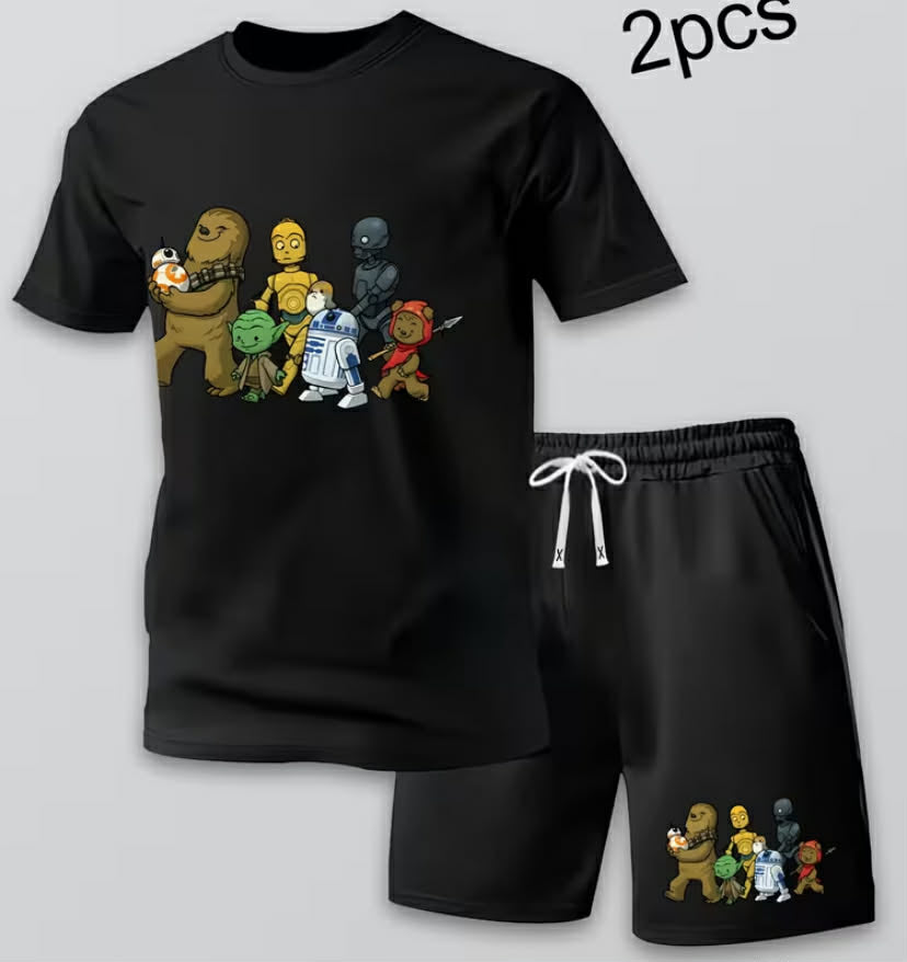 STAR WARS Themed Men'S Outfit Featuring Fun Q - Version Character Prints, Loose-Fitting Loungewear,