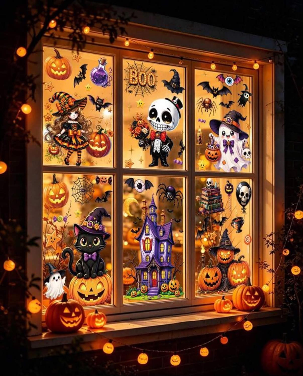 6pcs Halloween Window Stickers, Halloween Decoration Window Decals, Scary Pumpkin And Ghost Design Stickers,