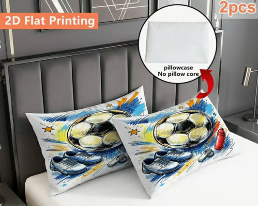 2 pcs Soccer Gear Sports Theme Printed Pillowcase, ( Pillow Inserts Not Included), Perfect for Home Decor, Pillow Core Not Included