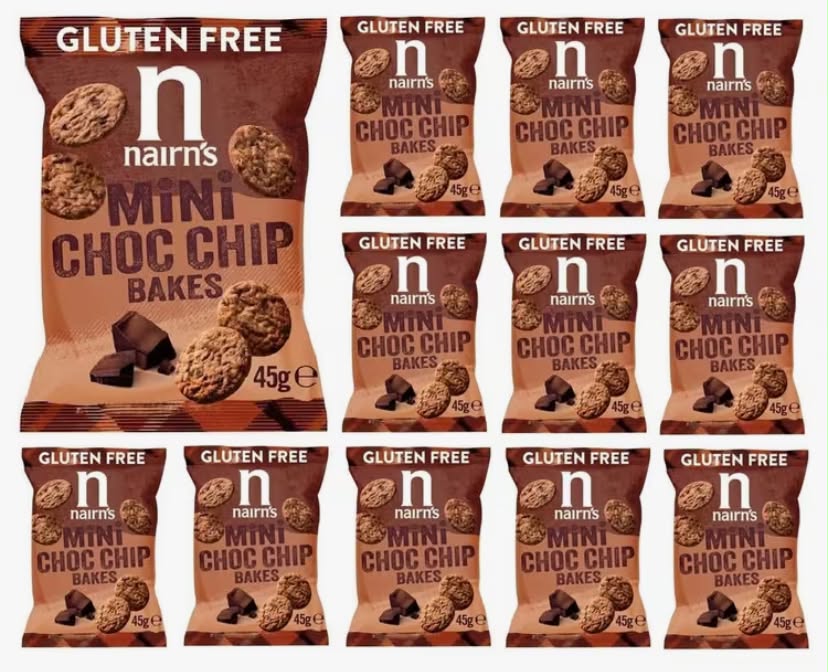 Nairn'S Gluten Free Mini Choc Chip Bakes - 45g (Pack of 12) - Wholegrain Oats - Source of Fibre - Healthy Cheese Snacks - Suitable for Coeliacs