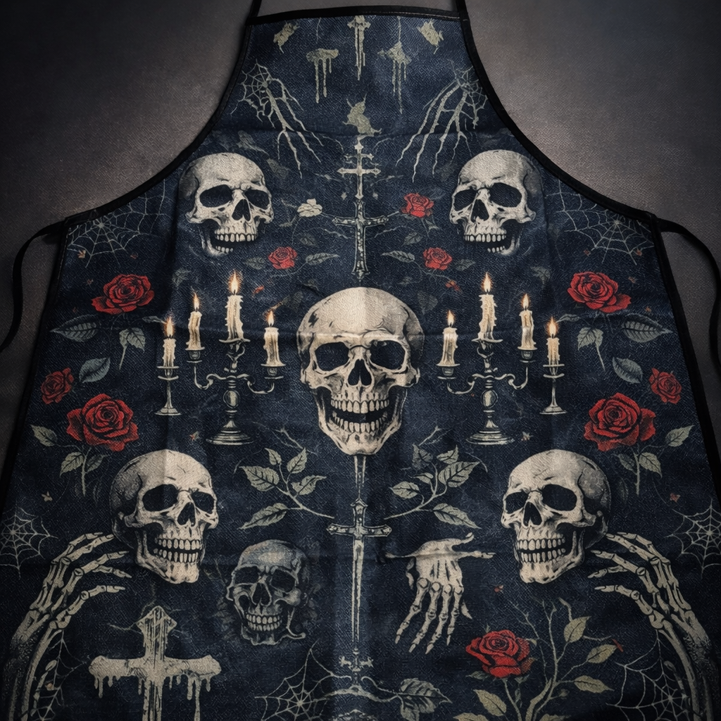 Gothic Skull & Rose Apron