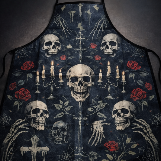 Gothic Skull & Rose Apron