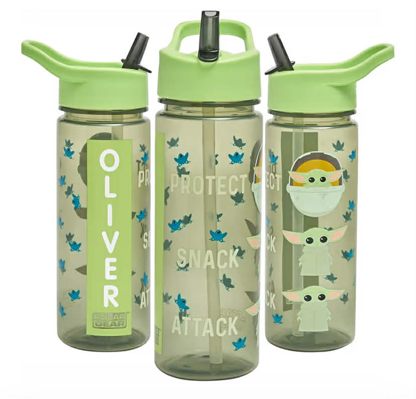 Star Wars Mandalorian Personalised Sticker Water Bottle Straw 500ml – Official Star Wars Merchandise by Polar Gear, Kids Reusable Non Spill BPA Free Tritan – Green
