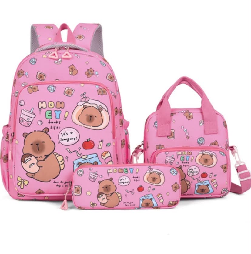 3pcs Cartoon Capybara Cute Large Capacity Travel Backpack Set, Suitable For School, Graduation And Various Occasions