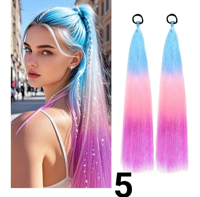 Rainbow Ponytail Extensions With Hair Tie 2 Packs 40g